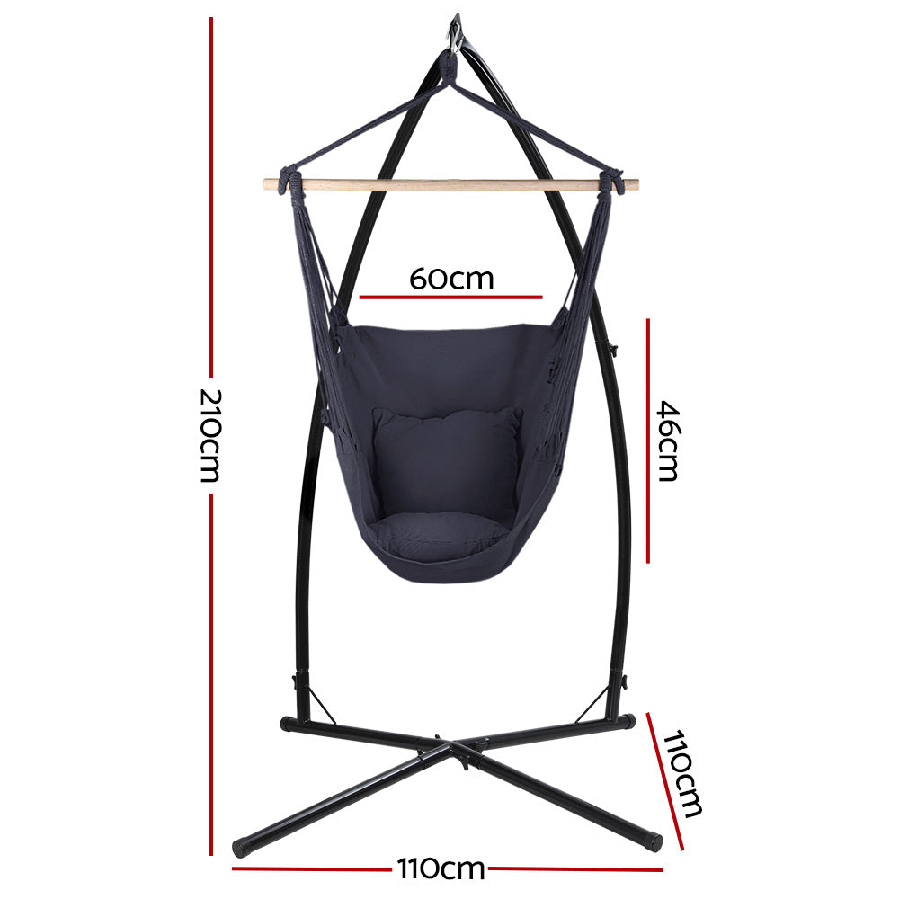 Outdoor Chairs: Gardeon Hammock Chair Outdoor Camping Hanging with Steel Stand Grey