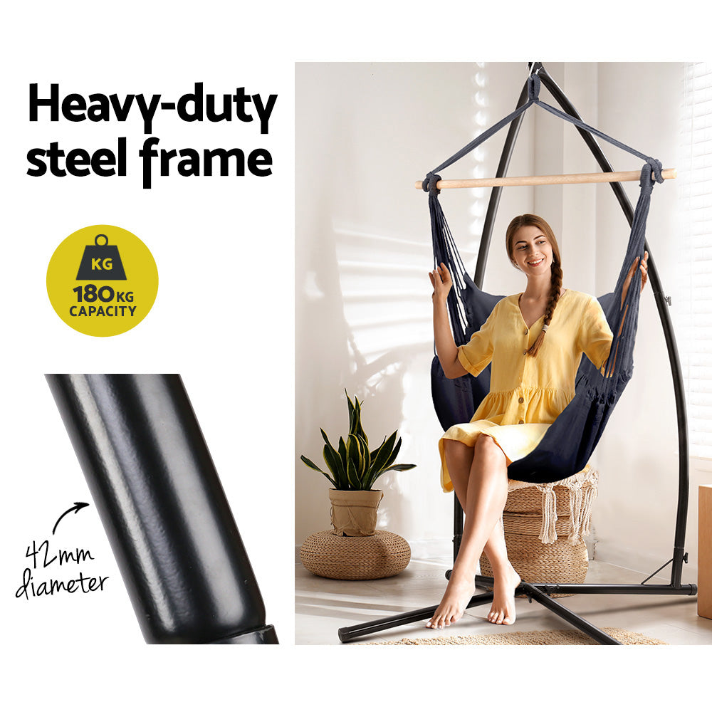 Outdoor Chairs: Gardeon Hammock Chair Outdoor Camping Hanging with Steel Stand Grey