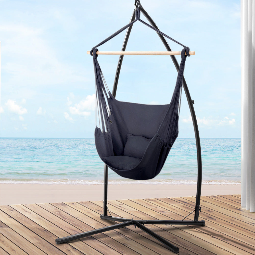 Outdoor Chairs: Gardeon Hammock Chair Outdoor Camping Hanging with Steel Stand Grey