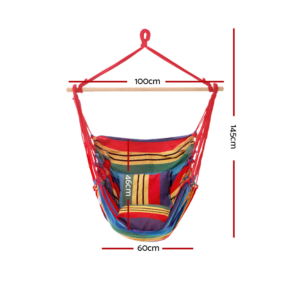 Hammocks & Accessories: Gardeon Hammock Chair Outdoor Camping Hanging Hammocks Cushion Pillow Rainbow