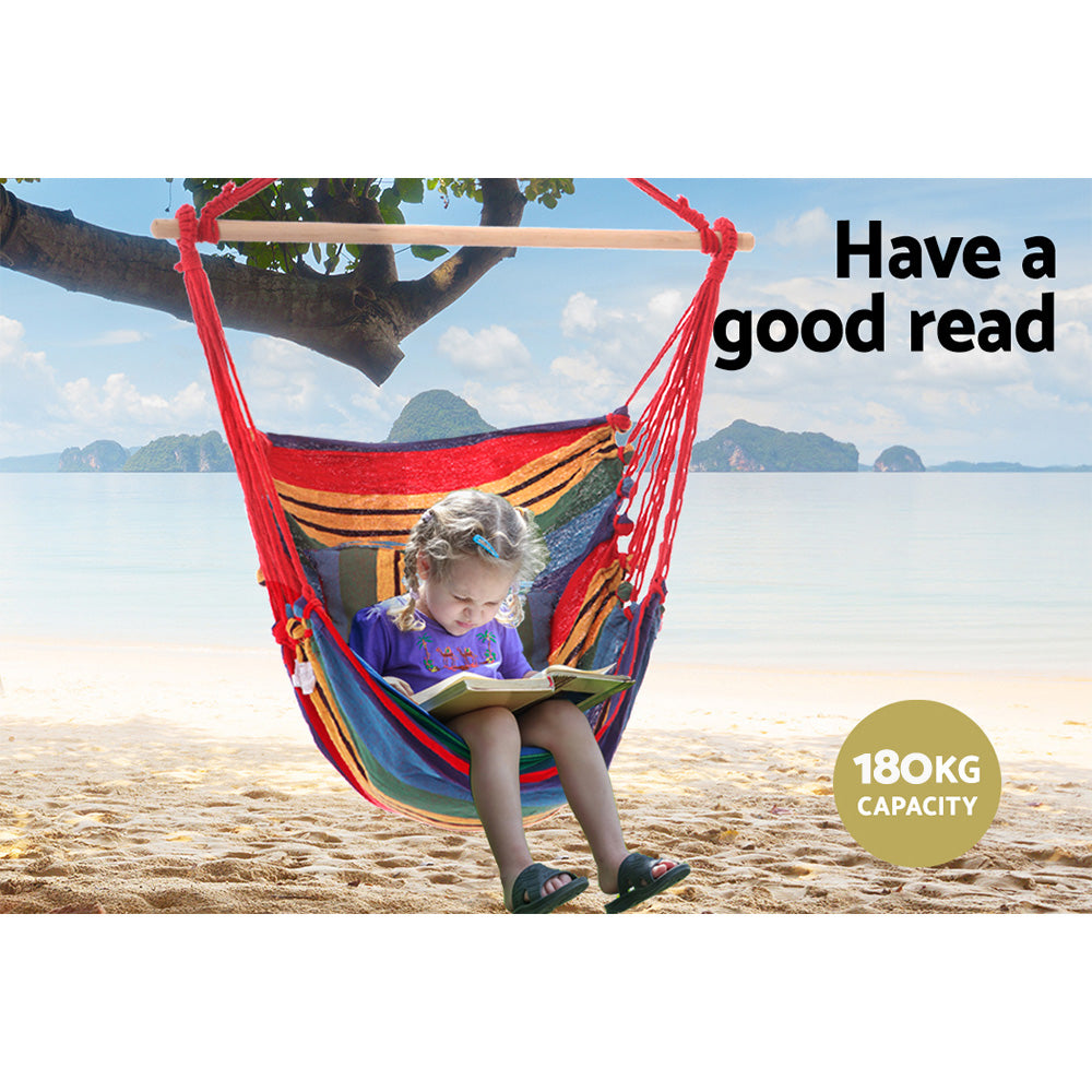 Hammocks & Accessories: Gardeon Hammock Chair Outdoor Camping Hanging Hammocks Cushion Pillow Rainbow
