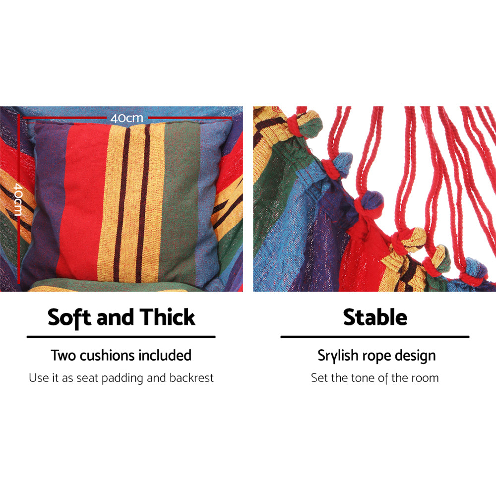 Hammocks & Accessories: Gardeon Hammock Chair Outdoor Camping Hanging Hammocks Cushion Pillow Rainbow