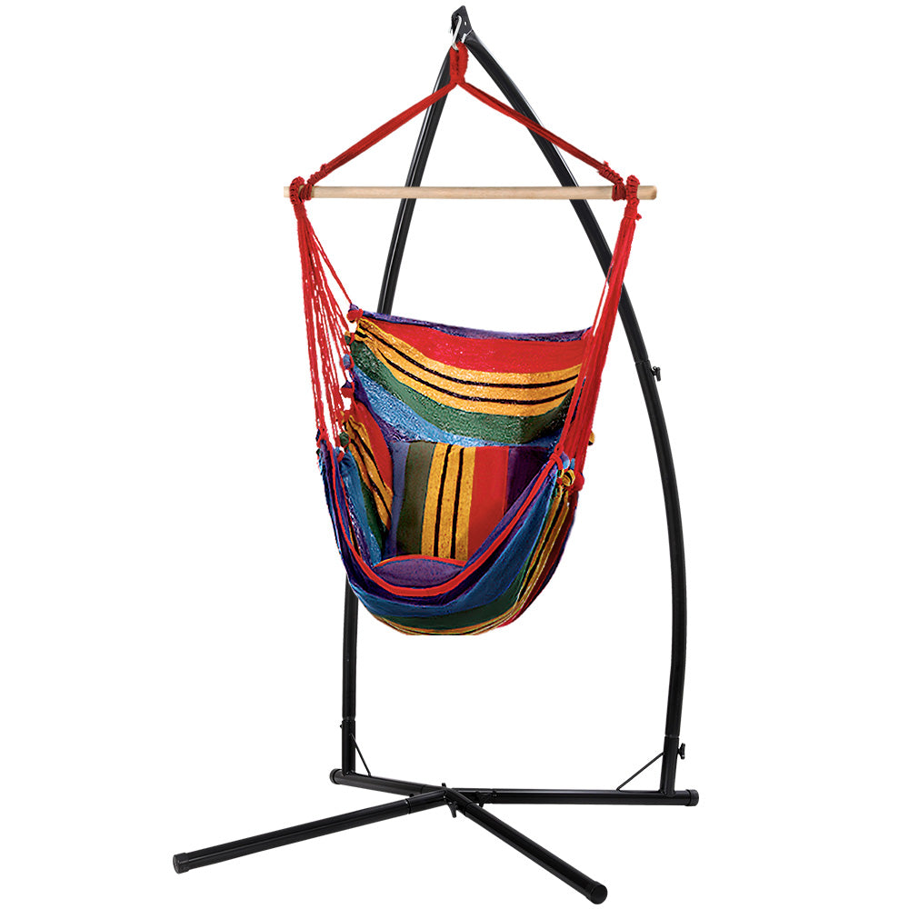 Outdoor Chairs: Gardeon Hammock Chair Outdoor Camping Hanging with Steel Stand Rainbow