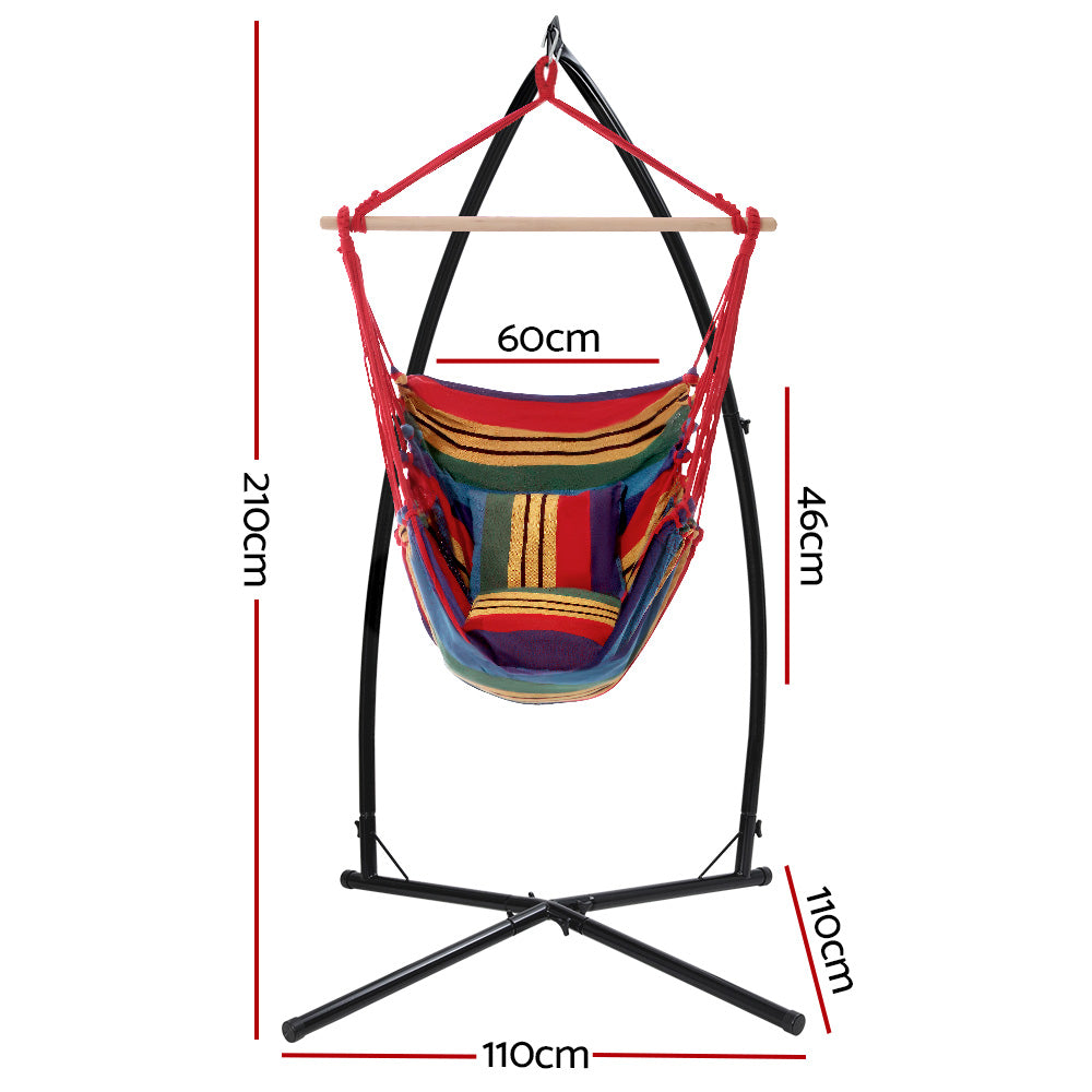 Outdoor Chairs: Gardeon Hammock Chair Outdoor Camping Hanging with Steel Stand Rainbow