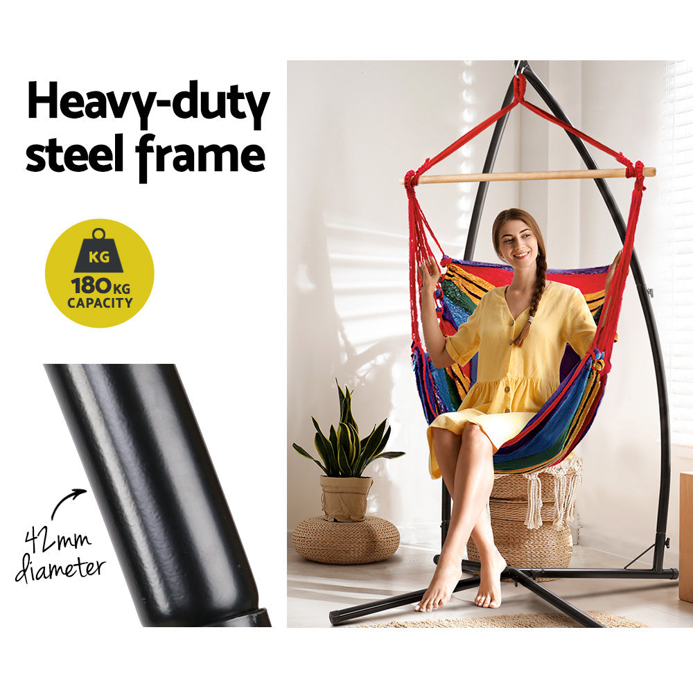 Outdoor Chairs: Gardeon Hammock Chair Outdoor Camping Hanging with Steel Stand Rainbow