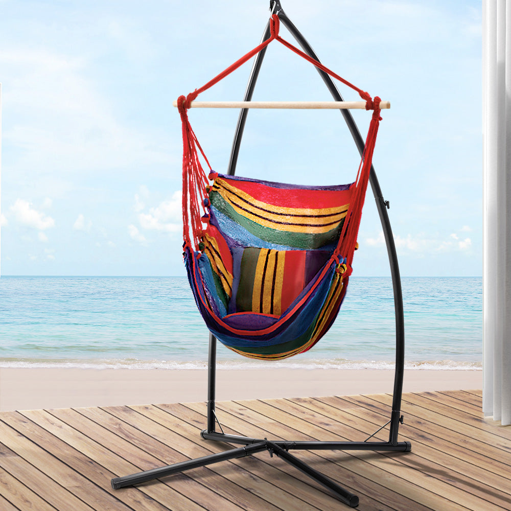 Outdoor Chairs: Gardeon Hammock Chair Outdoor Camping Hanging with Steel Stand Rainbow