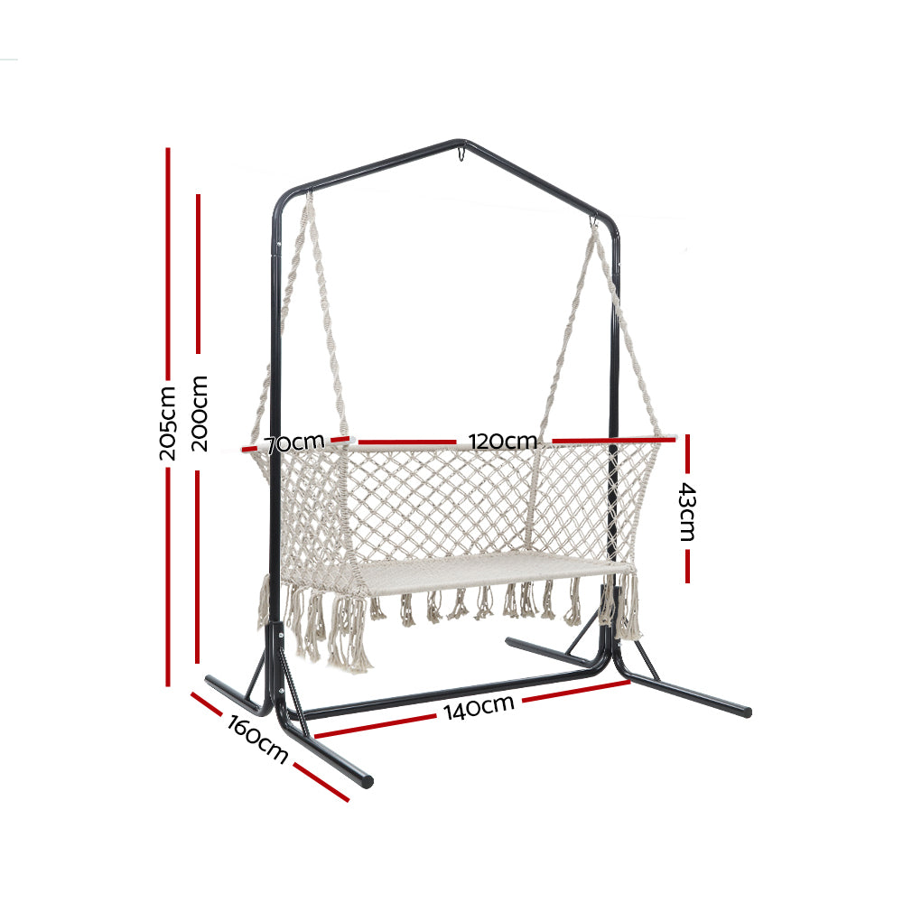 Outdoor Chairs: Gardeon Hammock Chair with Stand Macrame Outdoor Garden 2 Seater Cream