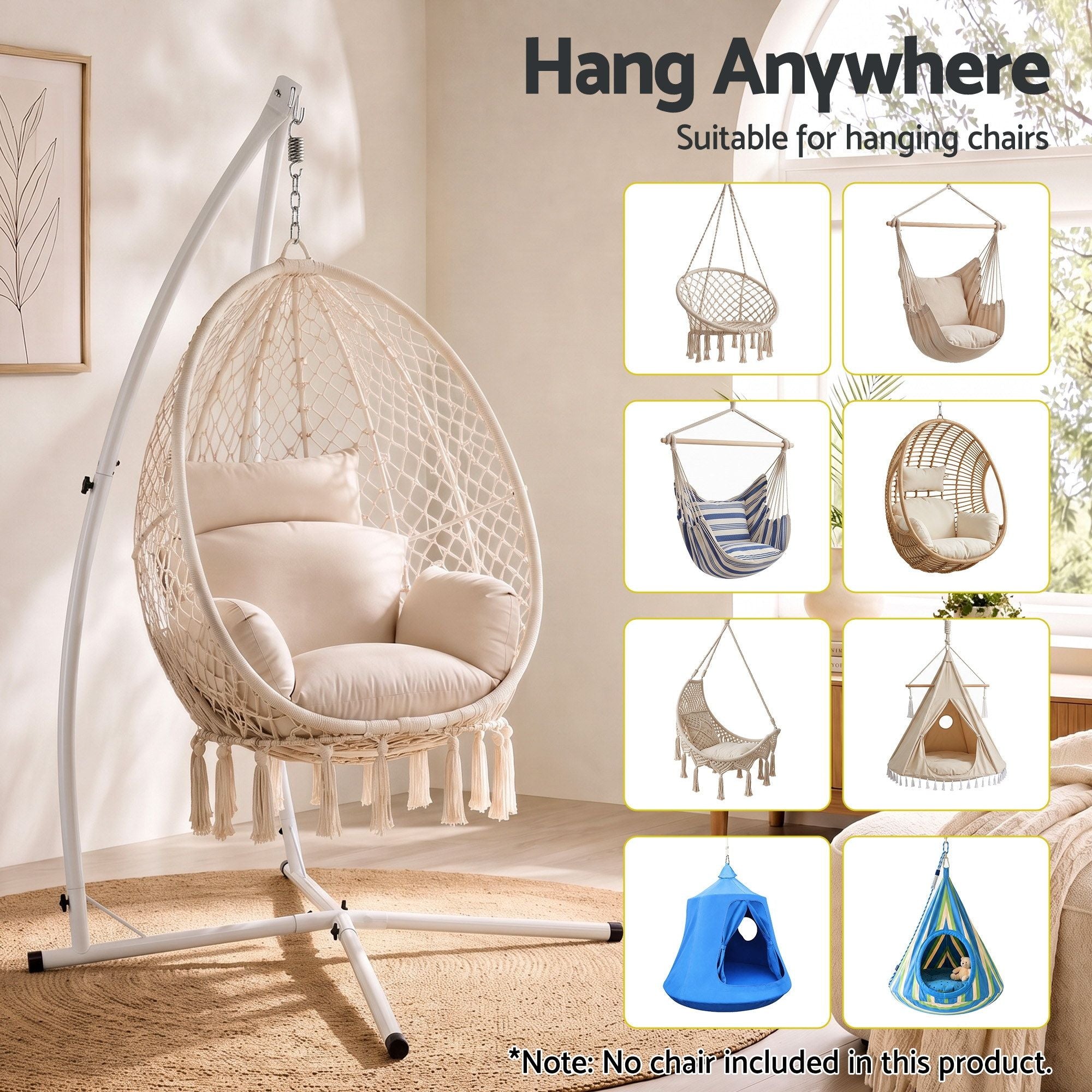 Gardeon Hammock Stand 150kg Capacity White Steel Frame for Hanging Chairs