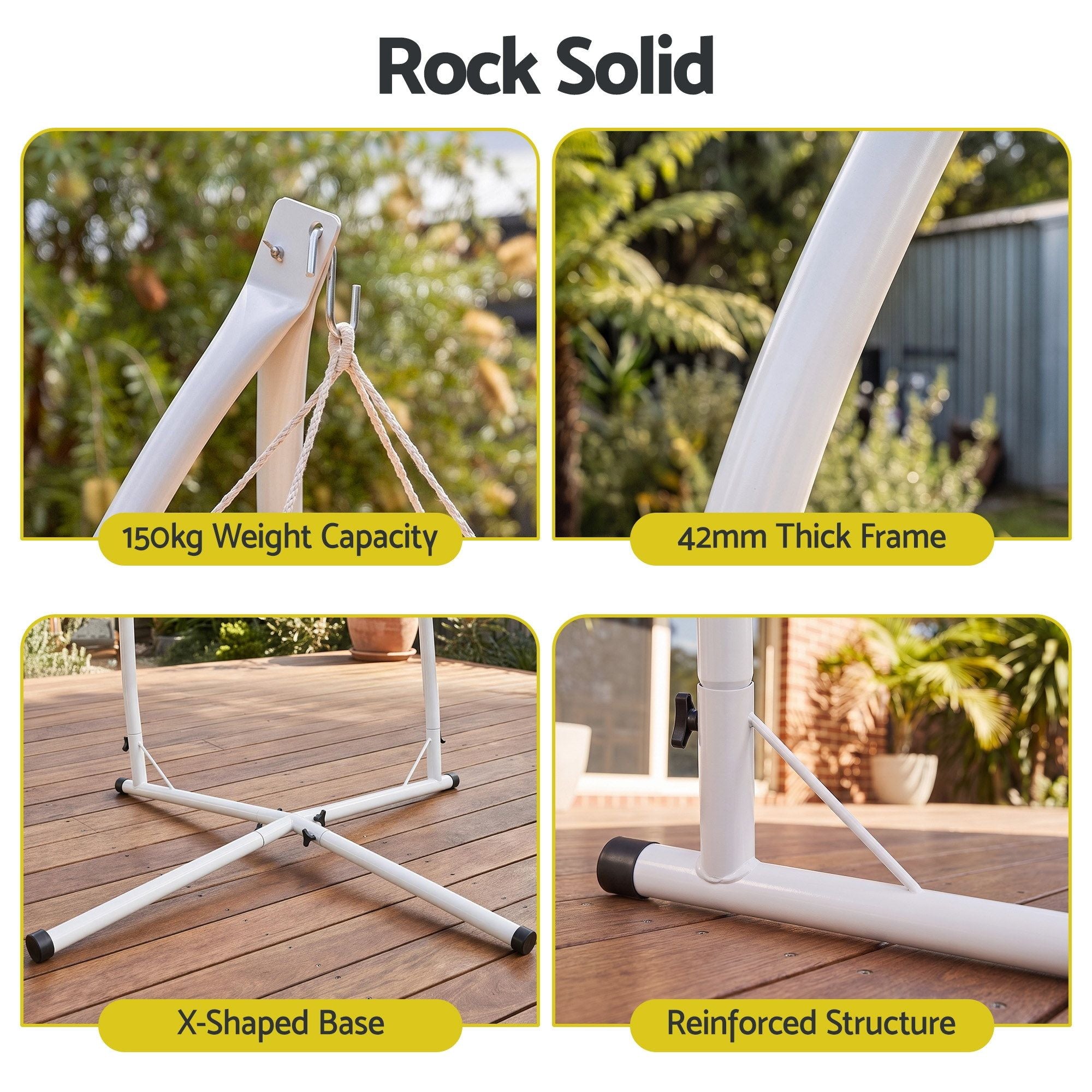 Gardeon Hammock Stand 150kg Capacity White Steel Frame for Hanging Chairs