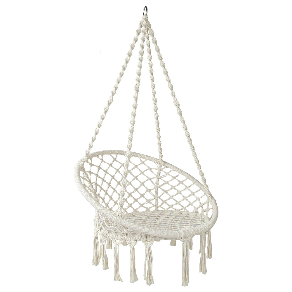 Hammocks & Accessories: Gardeon Hammock Chair Outdoor Hanging Macrame Cotton Indoor Cream