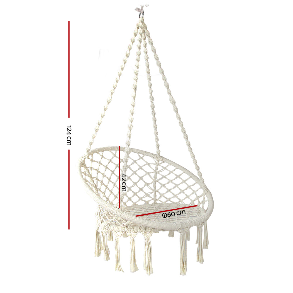Hammocks & Accessories: Gardeon Hammock Chair Outdoor Hanging Macrame Cotton Indoor Cream