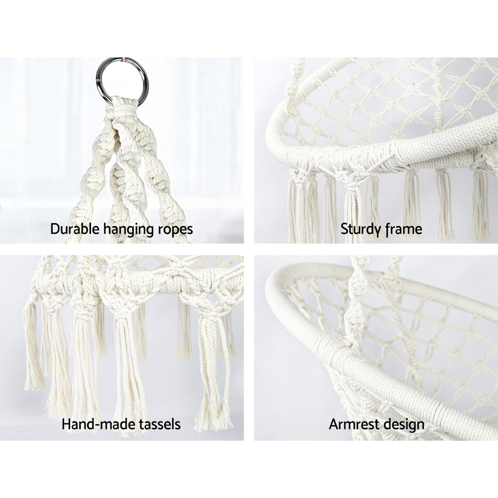 Hammocks & Accessories: Gardeon Hammock Chair Outdoor Hanging Macrame Cotton Indoor Cream