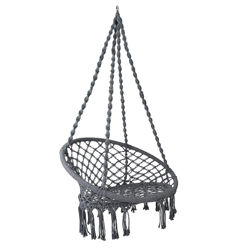 Hammocks & Accessories: Gardeon Hammock Chair Outdoor Hanging Macrame Cotton Indoor Grey