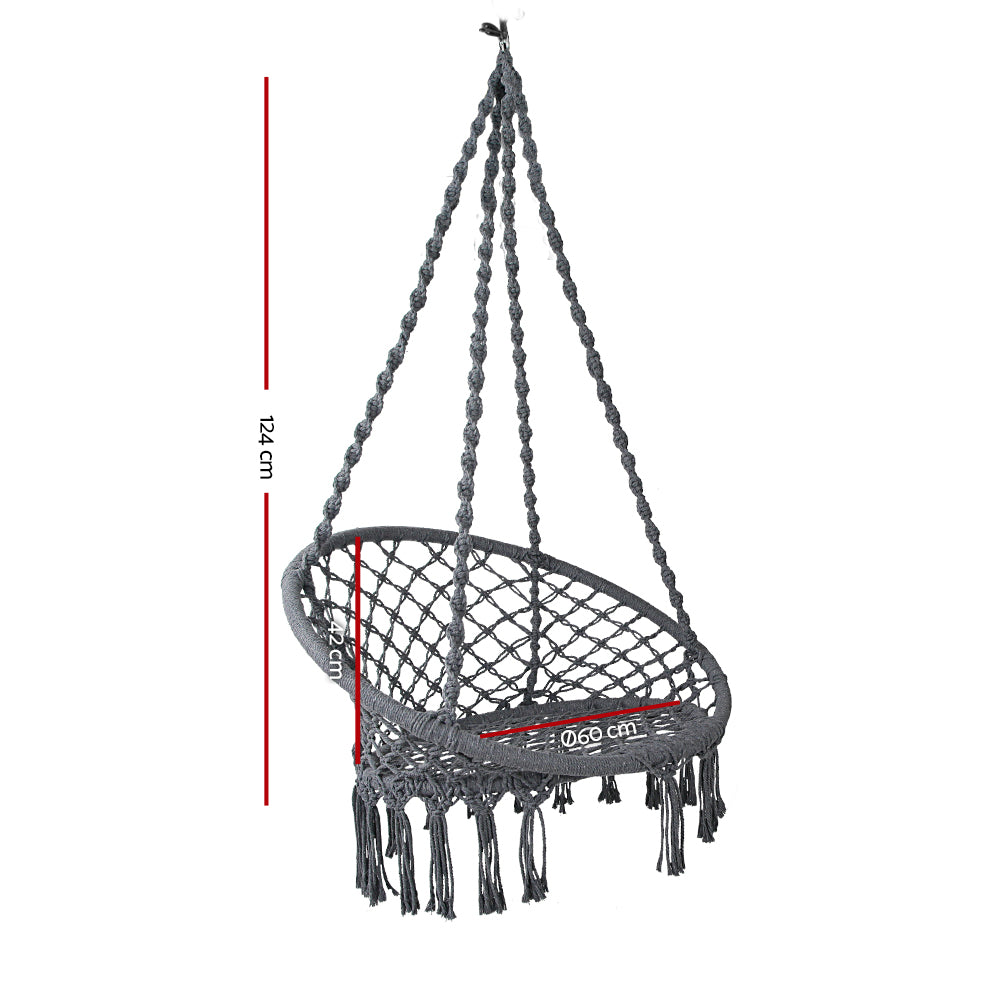 Hammocks & Accessories: Gardeon Hammock Chair Outdoor Hanging Macrame Cotton Indoor Grey