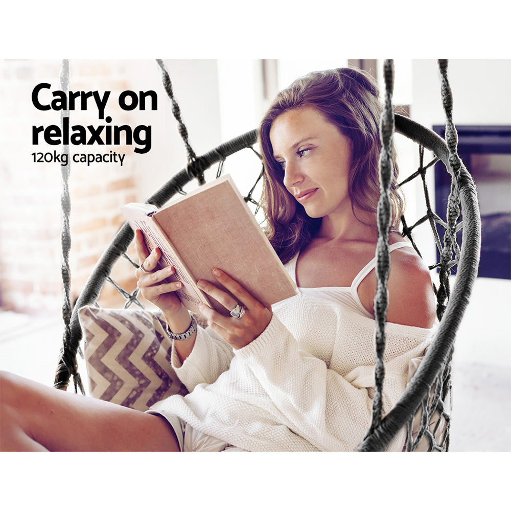 Hammocks & Accessories: Gardeon Hammock Chair Outdoor Hanging Macrame Cotton Indoor Grey