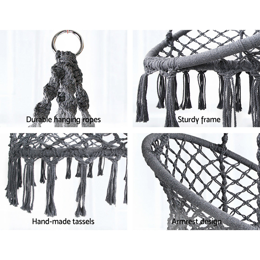 Hammocks & Accessories: Gardeon Hammock Chair Outdoor Hanging Macrame Cotton Indoor Grey