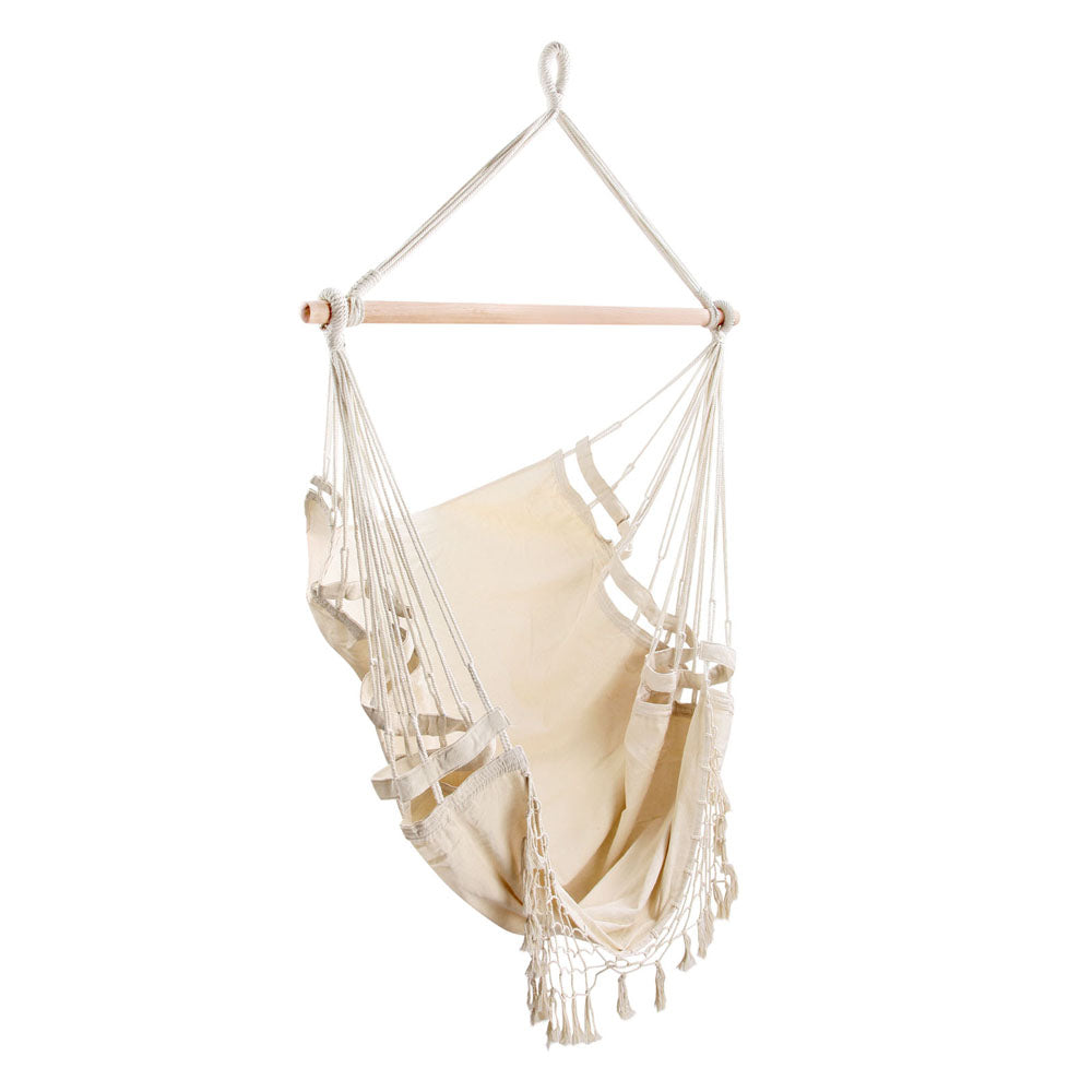 Hammocks & Accessories: Gardeon Hanging Hammock Chair Outdoor Swing Hammocks Tassel Cream