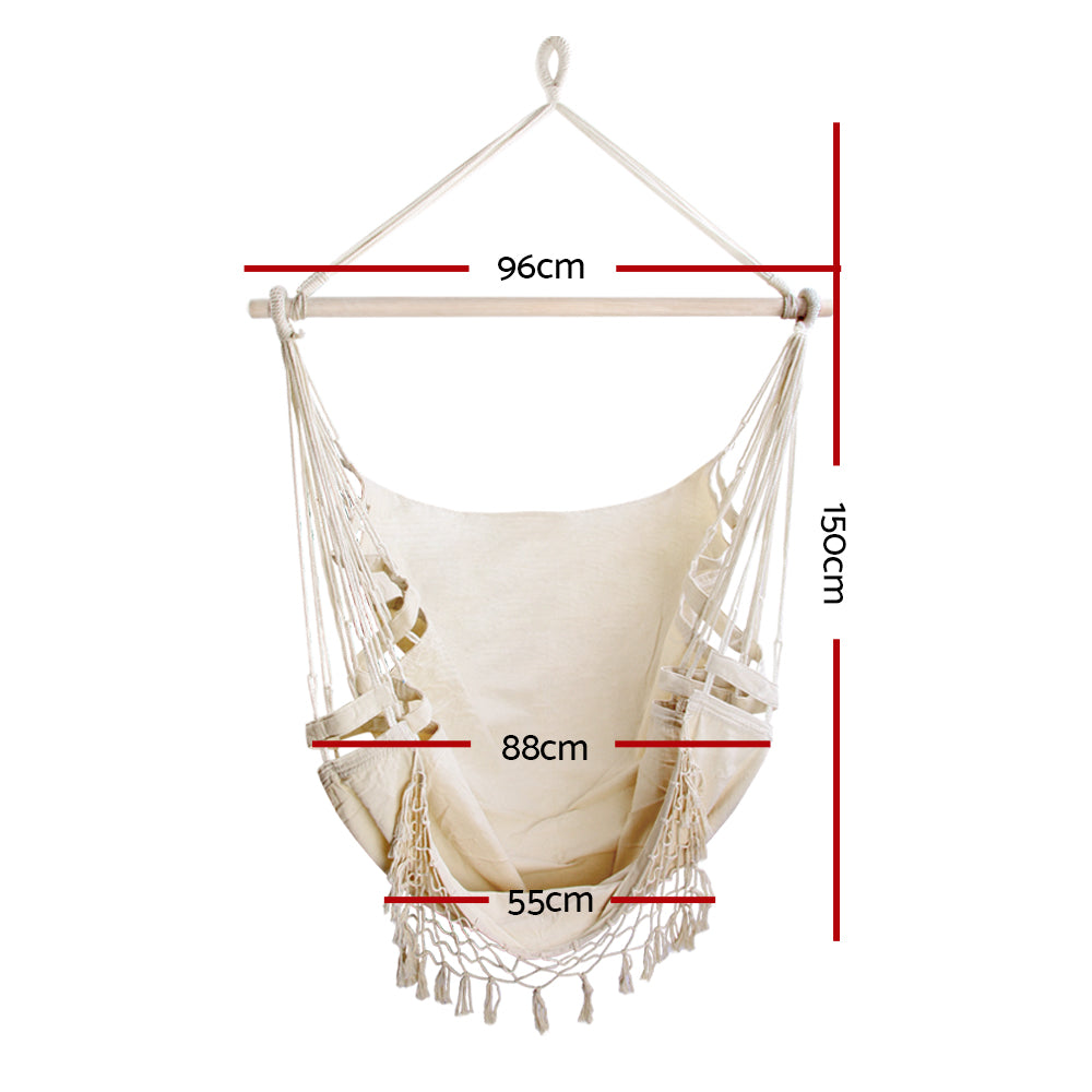 Hammocks & Accessories: Gardeon Hanging Hammock Chair Outdoor Swing Hammocks Tassel Cream