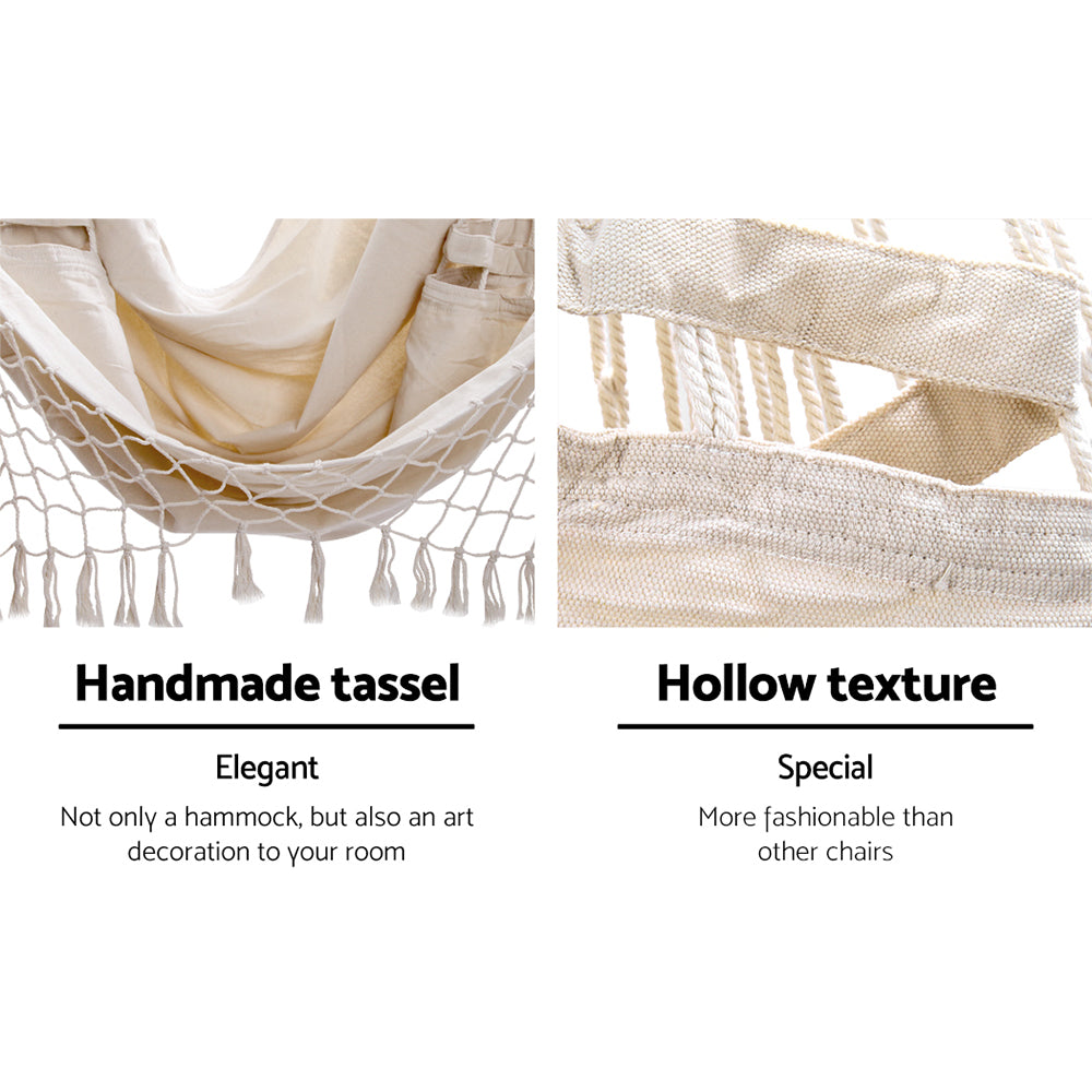 Hammocks & Accessories: Gardeon Hanging Hammock Chair Outdoor Swing Hammocks Tassel Cream