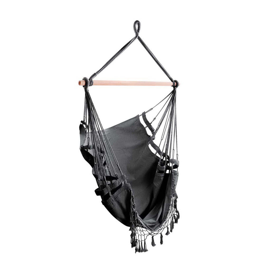 Outdoor Chairs: Gardeon Hanging Hammock Chair Outdoor Swing Hammocks Tassel Grey
