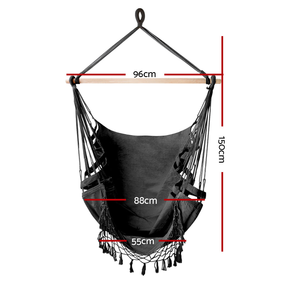 Outdoor Chairs: Gardeon Hanging Hammock Chair Outdoor Swing Hammocks Tassel Grey
