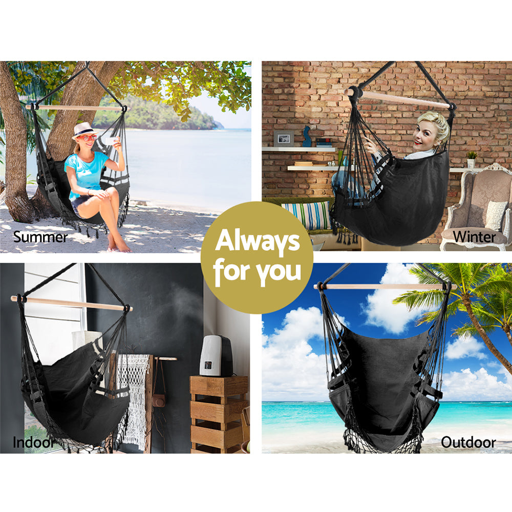 Outdoor Chairs: Gardeon Hanging Hammock Chair Outdoor Swing Hammocks Tassel Grey