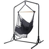 Outdoor Chairs: Gardeon Outdoor Hammock Chair with Stand Tassel Hanging Rope Hammocks Grey