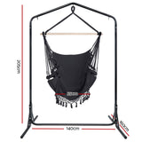Outdoor Chairs: Gardeon Outdoor Hammock Chair with Stand Tassel Hanging Rope Hammocks Grey