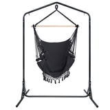 Outdoor Chairs: Gardeon Outdoor Hammock Chair with Stand Tassel Hanging Rope Hammocks Grey