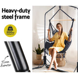 Outdoor Chairs: Gardeon Outdoor Hammock Chair with Stand Tassel Hanging Rope Hammocks Grey