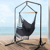 Outdoor Chairs: Gardeon Outdoor Hammock Chair with Stand Tassel Hanging Rope Hammocks Grey