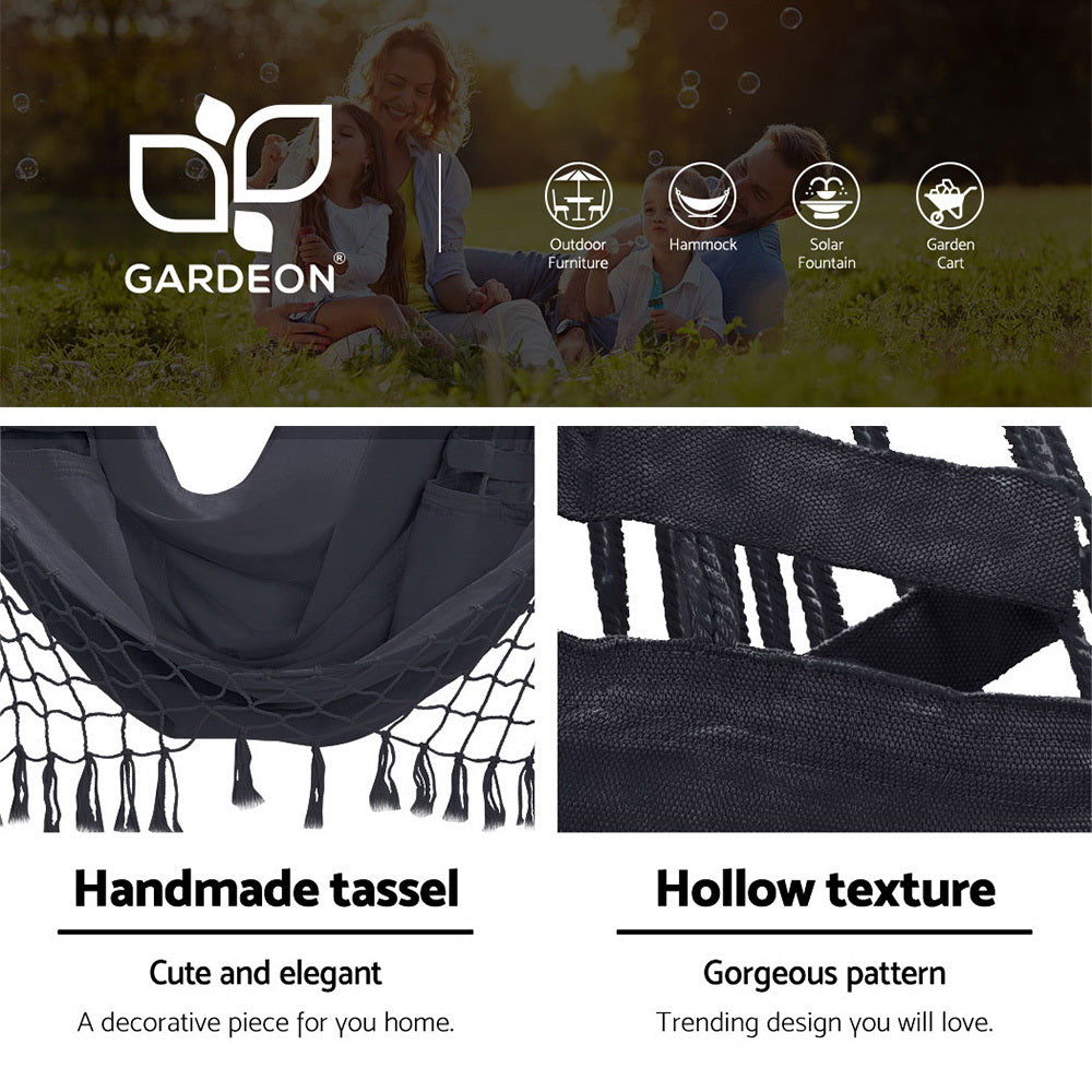 Outdoor Chairs: Gardeon Hammock Chair with Steel Stand Hanging Outdoor Tassel Grey
