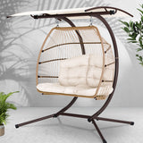 Outdoor Chairs: Gardeon Outdoor Egg Swing Chair Wicker Furniture Pod Stand Canopy 2 Seater Latte
