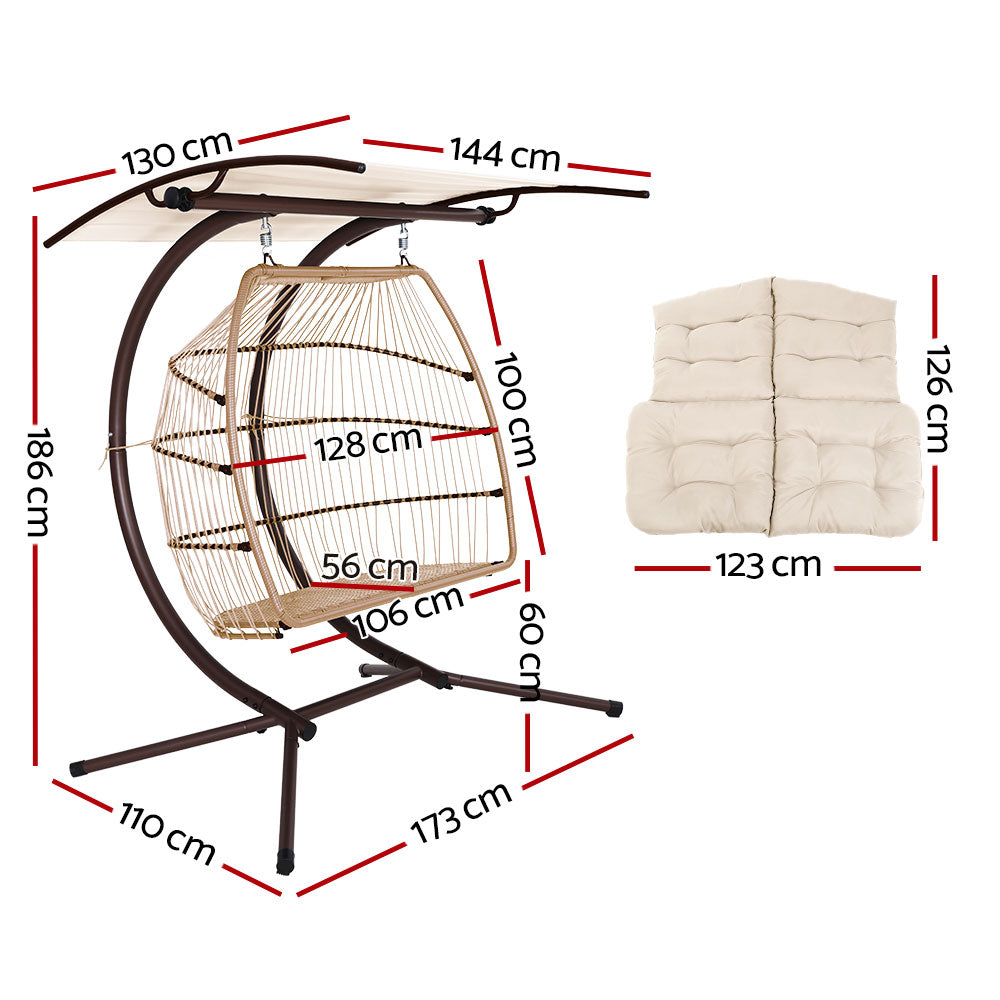Outdoor Chairs: Gardeon Outdoor Egg Swing Chair Wicker Furniture Pod Stand Canopy 2 Seater Latte