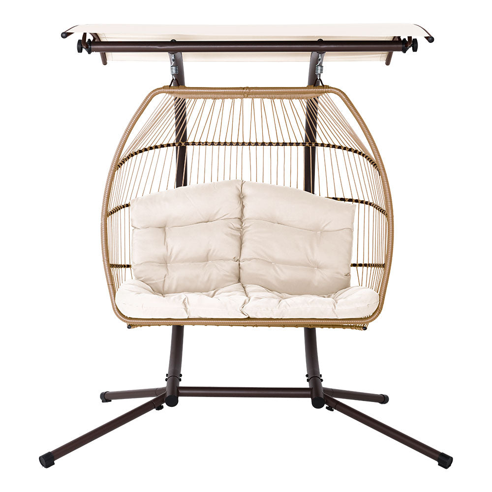 Outdoor Chairs: Gardeon Outdoor Egg Swing Chair Wicker Furniture Pod Stand Canopy 2 Seater Latte