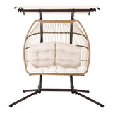 Outdoor Chairs: Gardeon Outdoor Egg Swing Chair Wicker Furniture Pod Stand Canopy 2 Seater Latte