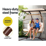 Outdoor Chairs: Gardeon Outdoor Egg Swing Chair Wicker Furniture Pod Stand Canopy 2 Seater Latte