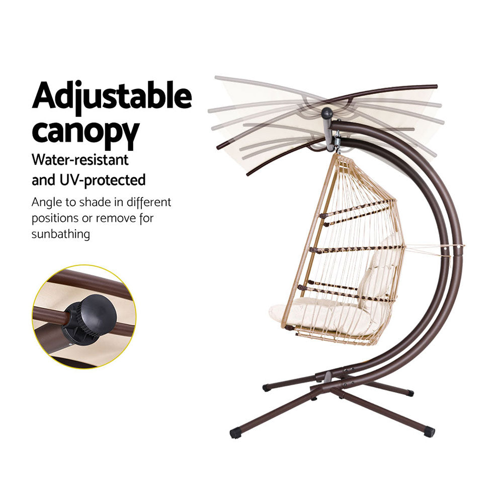 Outdoor Chairs: Gardeon Outdoor Egg Swing Chair Wicker Furniture Pod Stand Canopy 2 Seater Latte