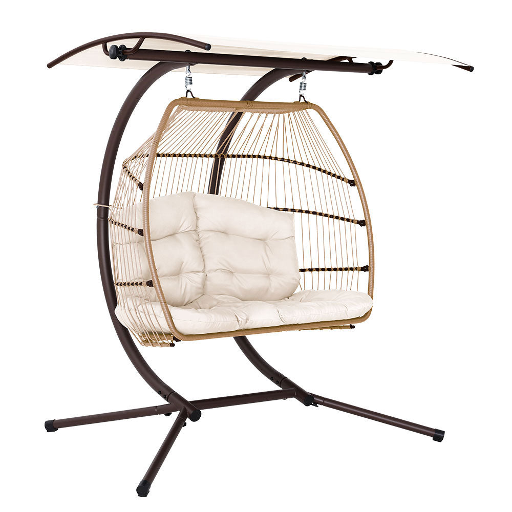 Outdoor Chairs: Gardeon Outdoor Egg Swing Chair Wicker Furniture Pod Stand Canopy 2 Seater Latte