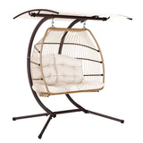 Outdoor Chairs: Gardeon Outdoor Egg Swing Chair Wicker Furniture Pod Stand Canopy 2 Seater Latte