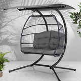 Outdoor Chairs: Gardeon Outdoor Egg Swing Chair Wicker Furniture Pod Stand Canopy 2 Seater Grey