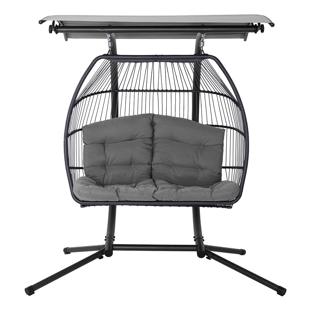 Outdoor Chairs: Gardeon Outdoor Egg Swing Chair Wicker Furniture Pod Stand Canopy 2 Seater Grey