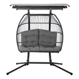 Outdoor Chairs: Gardeon Outdoor Egg Swing Chair Wicker Furniture Pod Stand Canopy 2 Seater Grey