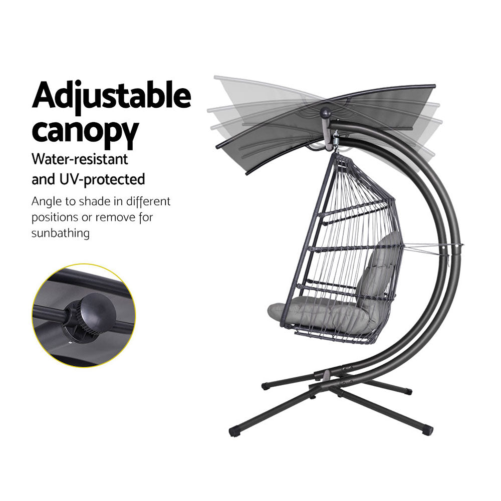 Outdoor Chairs: Gardeon Outdoor Egg Swing Chair Wicker Furniture Pod Stand Canopy 2 Seater Grey