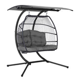 Outdoor Chairs: Gardeon Outdoor Egg Swing Chair Wicker Furniture Pod Stand Canopy 2 Seater Grey