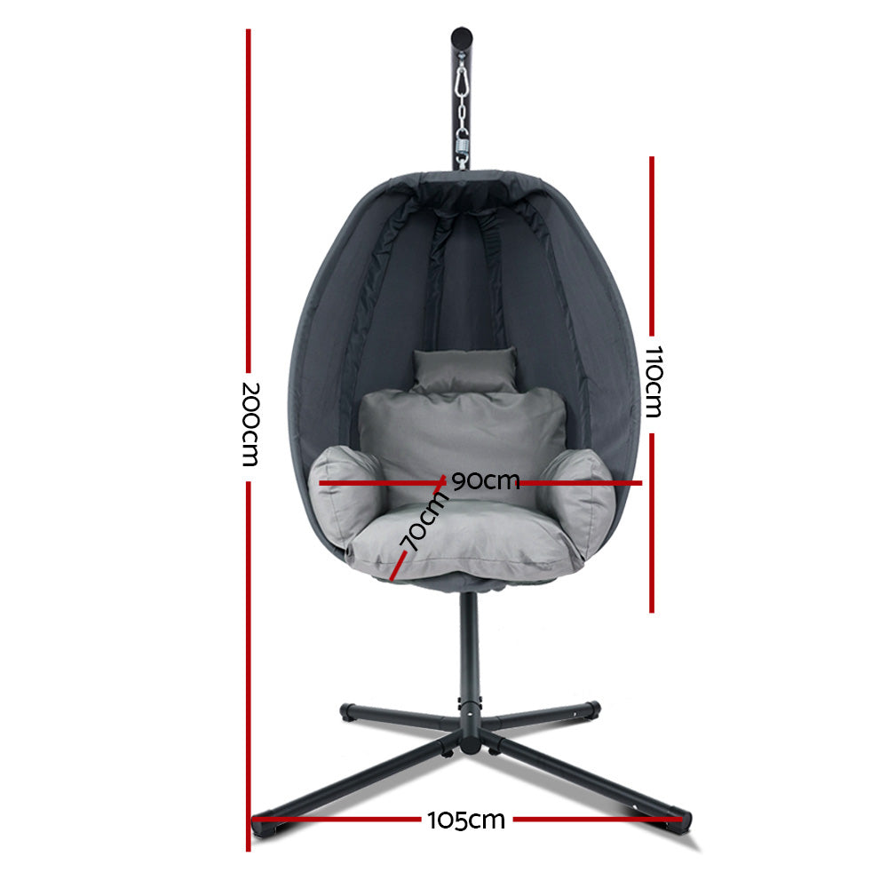 Outdoor Chairs: Gardeon Outdoor Egg Swing Chair Patio Furniture Pod Stand Canopy Foldable Grey