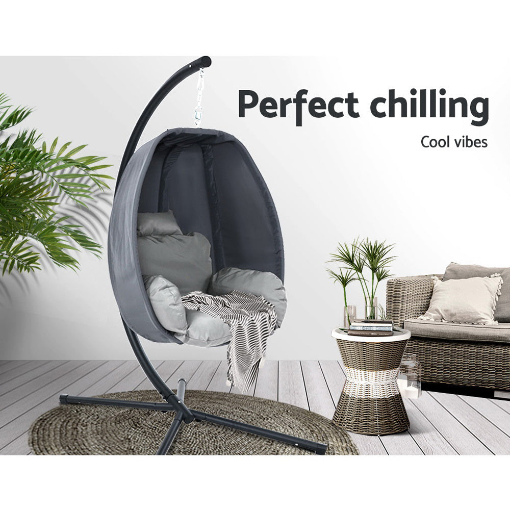 Outdoor Chairs: Gardeon Outdoor Egg Swing Chair Patio Furniture Pod Stand Canopy Foldable Grey