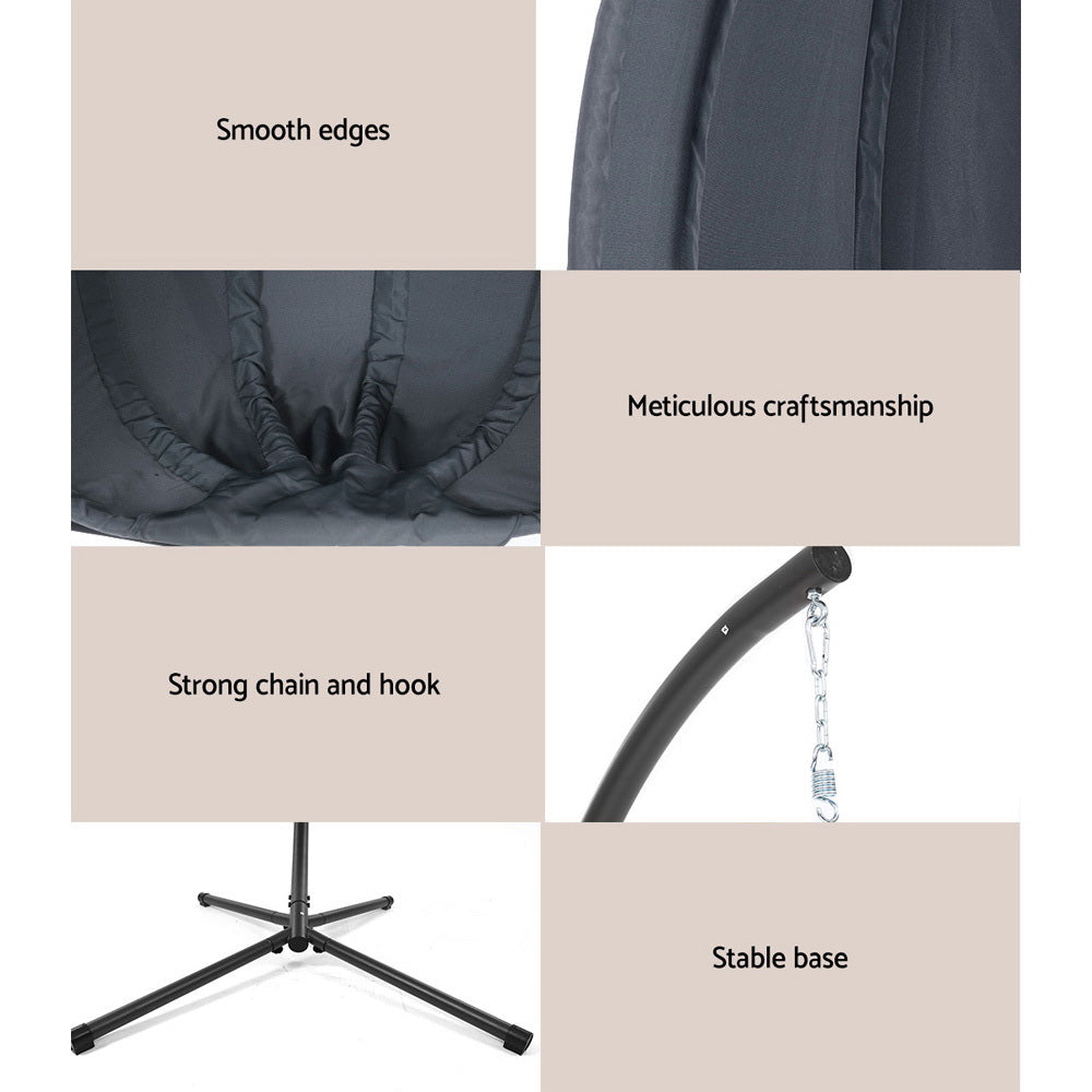Outdoor Chairs: Gardeon Outdoor Egg Swing Chair Patio Furniture Pod Stand Canopy Foldable Grey