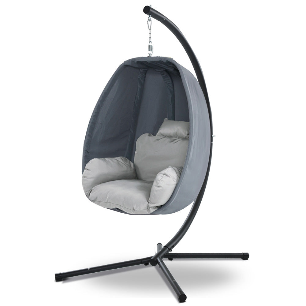 Outdoor Chairs: Gardeon Outdoor Egg Swing Chair Patio Furniture Pod Stand Canopy Foldable Grey