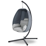 Outdoor Chairs: Gardeon Outdoor Egg Swing Chair Patio Furniture Pod Stand Canopy Foldable Grey